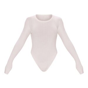CREAM RIBBED KNIT LONG SLEEVE BODY SUIT